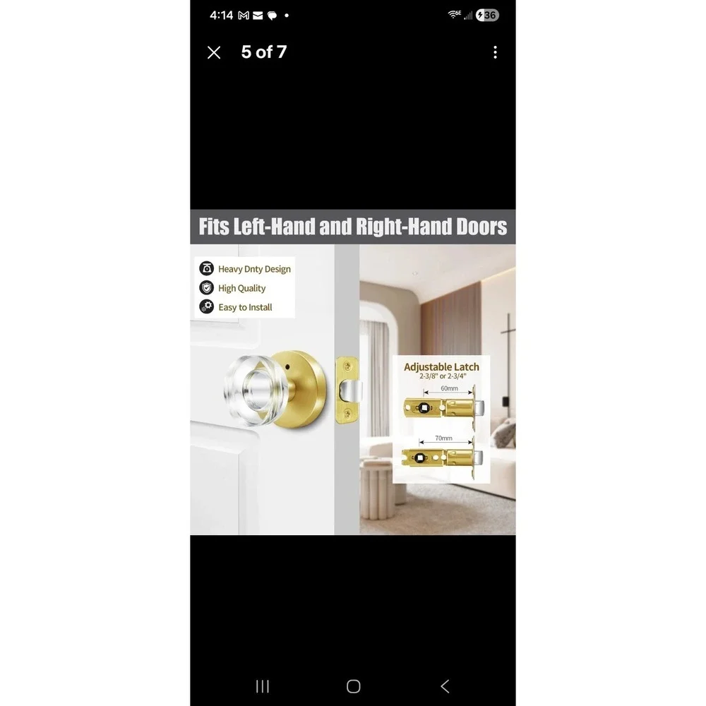 Glass Door Knobs Gold Door Knob Interior Satin Brass Privacy Door Knob for Be...